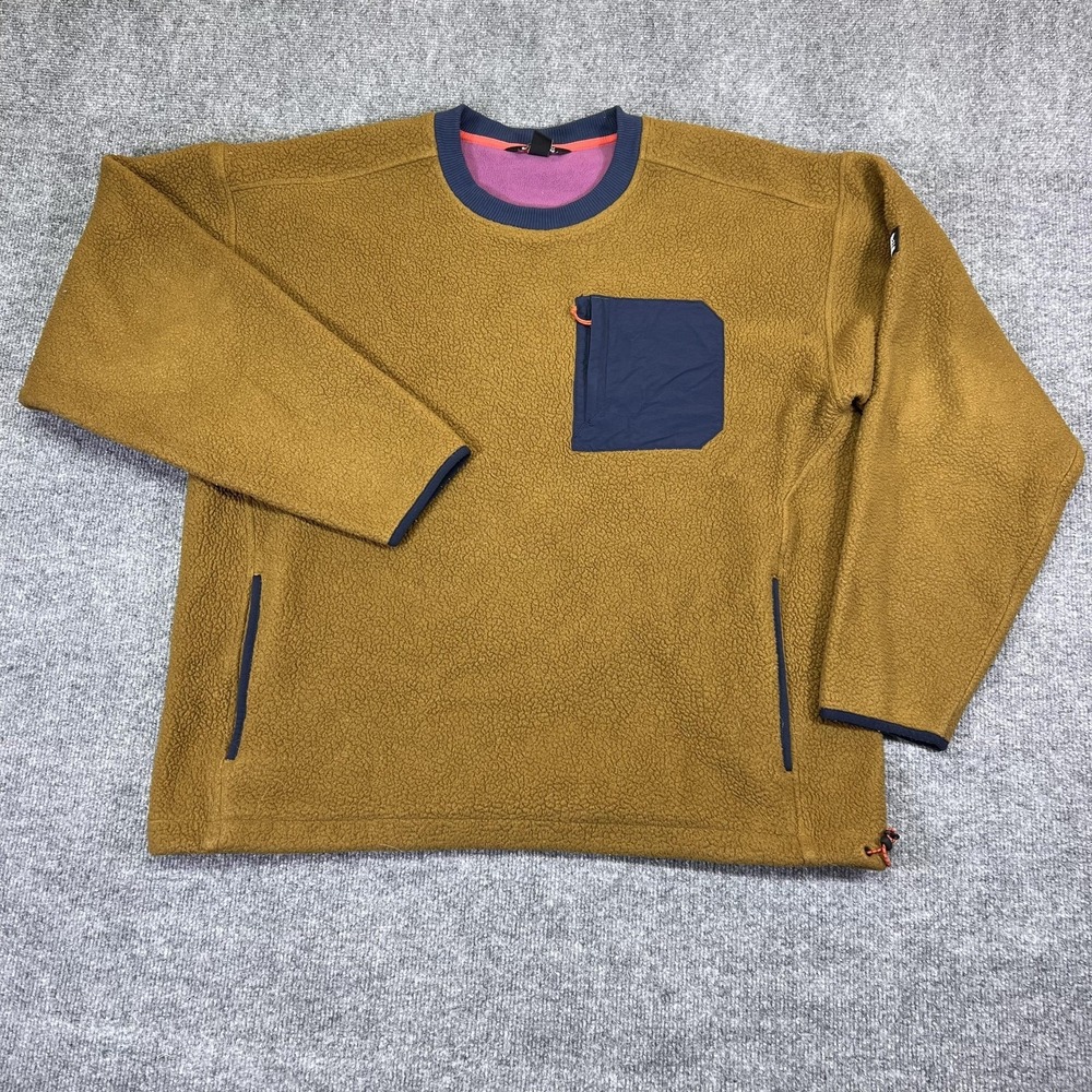 Eddie Bauer EBTEK Sweater Mens XL Brown Fleece Crewneck Pullover Pockets